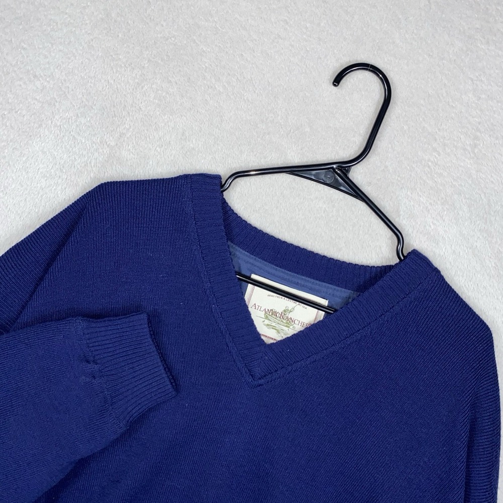 Atlantic Rancher Wool Blend V-Neck Sweater Men's L Blue Heavy Pullover Lined